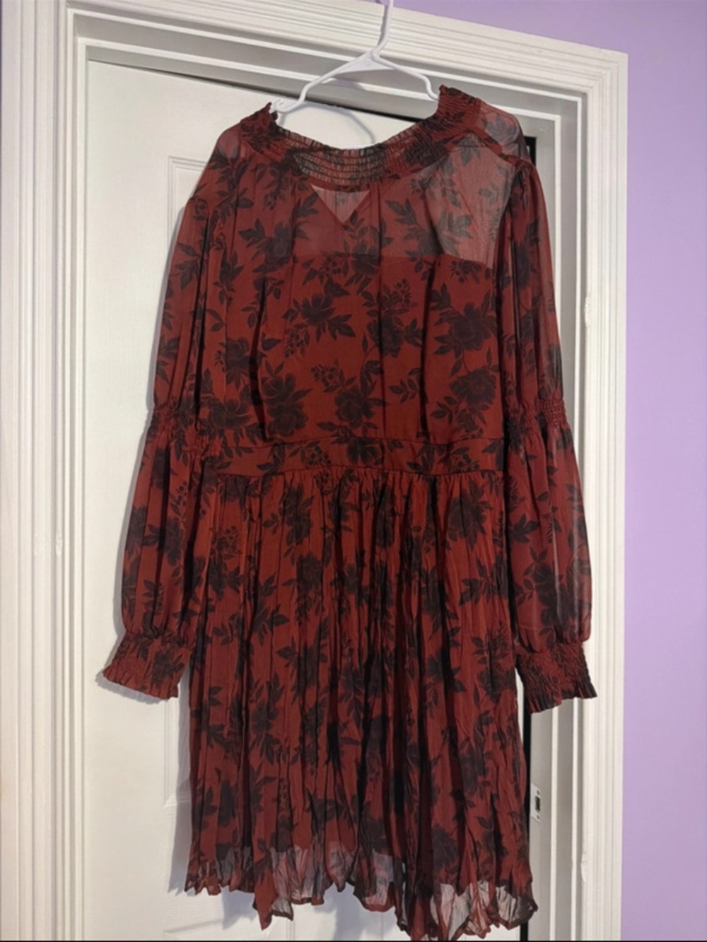 torrid Rust Red Floral Long-Sleeve Sheer Dress